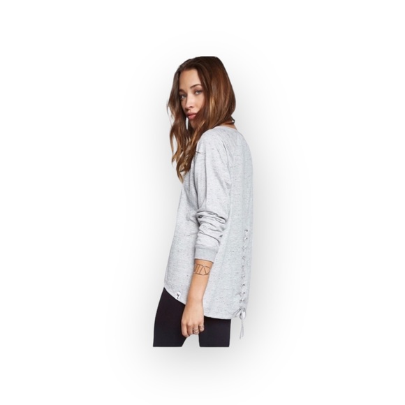 new Michael Lauren ✶ Zuma Sweater ✶ Back Lace Up Sweatshirt ✶ Heather Grey ✶ S ✶ - Picture 14 of 15